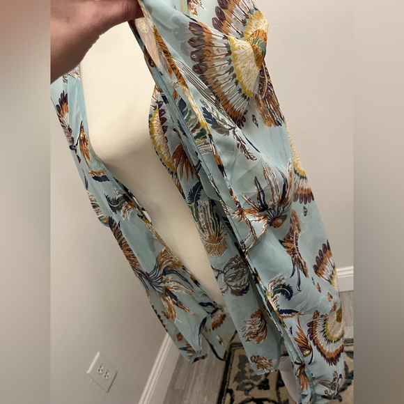 New Umgee Teal Tribal Feather Print Open Kimono Cover-Up S/M Chic & Breezy! NWT - Picture 5 of 16